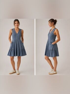 Anthropologie Slate Blue Zip-Front Sleeveless Mini Dress